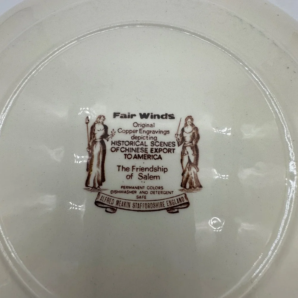 Alfred Meakin Fair Winds Friendship of Salem Brown Transferware Plate 10 inch